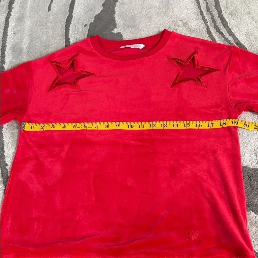 Paris Hilton The Star Crew Red Star-Embellished Velvet Tracksuit Top - Picture 9 of 11